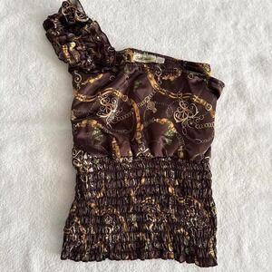 super unique one shoulder y2k top with cinched waist